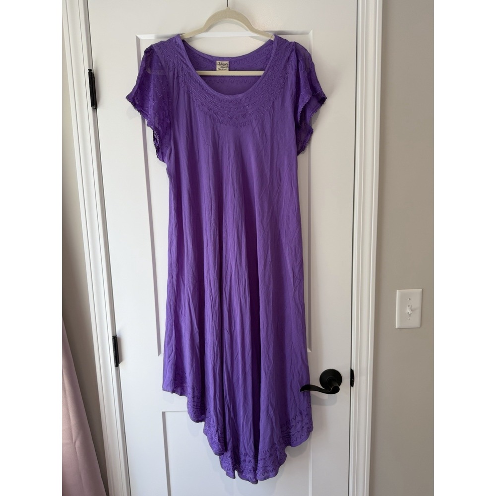 Purple Gauze Boho Midi Dress Lagenlook Fairycore Prairie Free Size